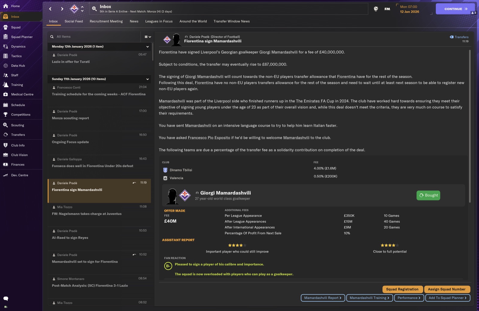 Fiorentina sign Mamardashvili from Liverpool for £40M