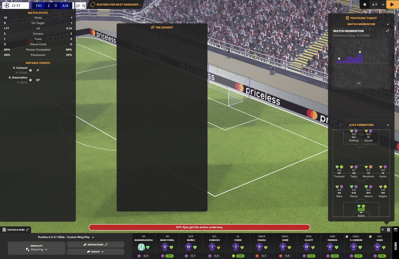 FIO 2-0 Ajax; agg 2-3; Omorodion goal 22'