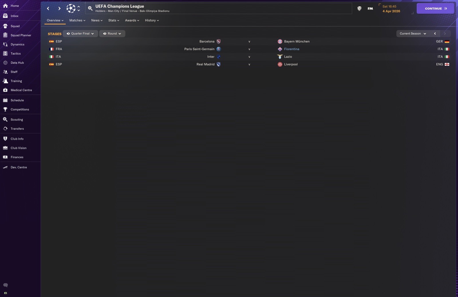 UCL Quarter Final draw - PSG v Fiorentina